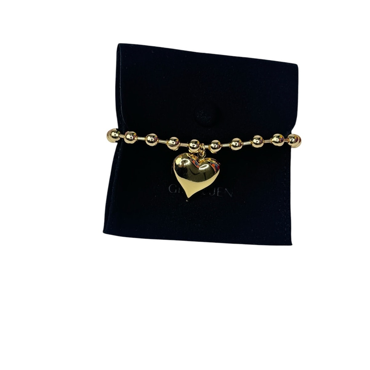 Puffy Heart Charm Adjustable Slider Bracelet In Gold Tone